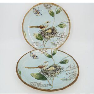 Pair of Fitz & Floyd Toulouse Wood Thrush Bird 9" Plates Hand Painted